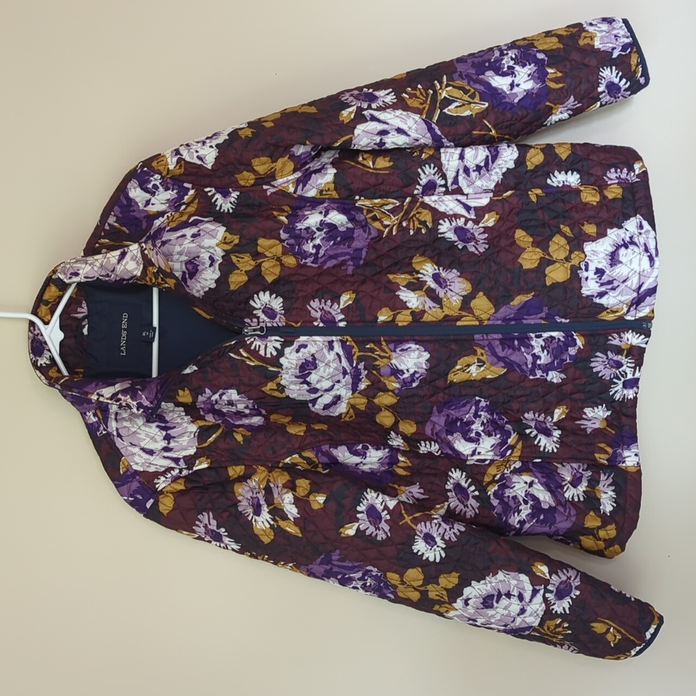 NWOT Lands' End Floral Primaloft Lightweight Puffer Zip Up Jacket
